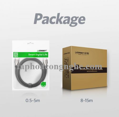 Ugreen 10258 15M màu Đen Cáp tín hiệu HDMI vỏ bọc lưới cao cấp cáp dẹt HD102 30010258